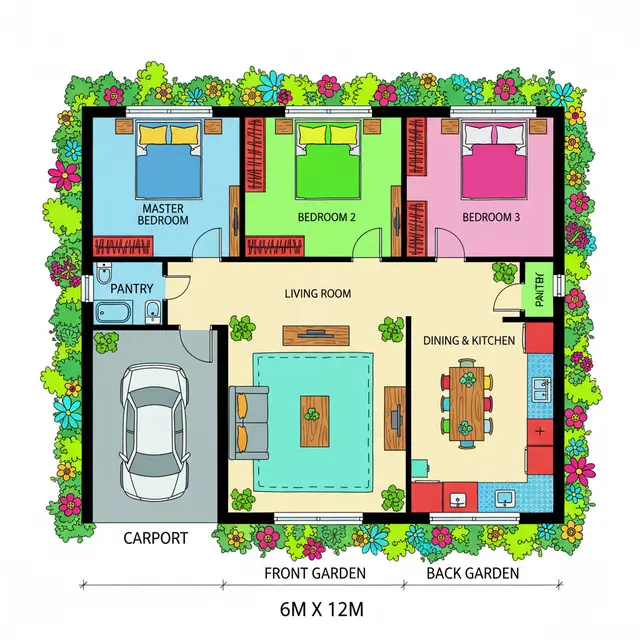 11 Inspirasi Denah Rumah Sederhana 6x12 3 Kamar, Fungsional dan Nyaman untuk Keluarga - Hot berita69.org