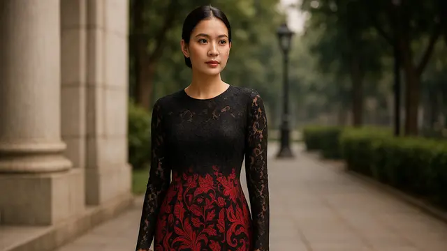 7 Model Dress Batik Brokat Warna Merah dan Hitam, Elegan Cocok untuk Acara Malam - Hot berita69.org