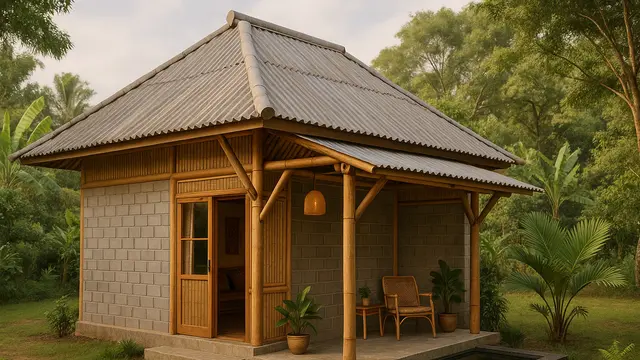 8 Model Rumah Sederhana dari Bambu dan Batako dengan Atap Seng di Desa - Hot berita69.org