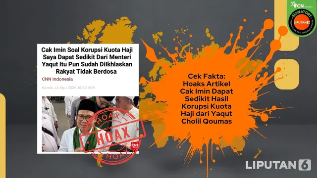 Cek Fakta: Hoaks Artikel Cak Imin Dapat Sedikit Hasil Pemerasan Kuota Haji dari Yaqut Cholil Qoumas - Cek Fakta berita69.org