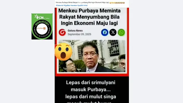 Cek Fakta: Hoaks Artikel Menkeu Purbaya Minta Rakyat Menyumbang Bila Ingin Perdagangan Maju Lagi - Cek Fakta berita69.org