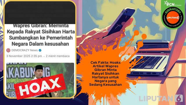 Cek Fakta: Hoaks Artikel Wapres Gibran Minta Rakyat Sisihkan Hartanya untuk Pemerintah karena Nasional Sedang Kesusahan