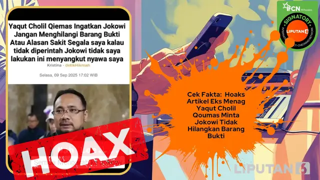 Cek Fakta: Hoaks Artikel Yaqut Cholil Qoumas Minta Jokowi Tidak Hilangkan Barang Bukti - Cek Fakta berita69.org