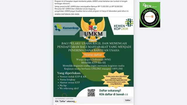 Cek Fakta: Hoaks Link Pendaftaran BLT UMKM 2025 Sebesar Rp 15 Juta - 30 Juta - Cek Fakta berita69.org