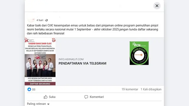 Cek Fakta: Hoaks Link Pendaftaran Pemutihan Pinjol pada September-Oktober 2025 dari OJK - Cek Fakta berita69.org