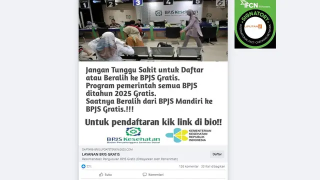 Cek Fakta: Hoaks Link Pendaftaran Peralihan BPJS Mandiri ke BPJS Gratis - Cek Fakta berita69.org