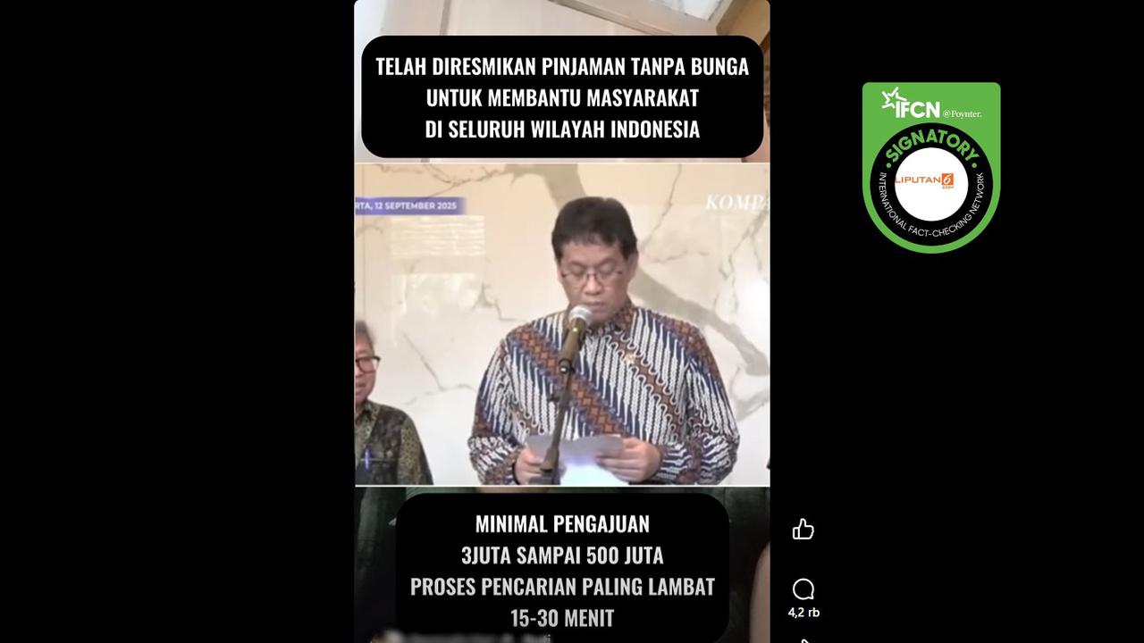 Cek Fakta: Tidak Benar di Video Ini Menkeu Purbaya Resmikan Pinjaman Tanpa Bunga