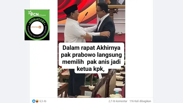 Cek Fakta: Tidak Benar Foto Prabowo Pilih Anies Baswedan Jadi Ketua KPK - Cek Fakta berita69.org