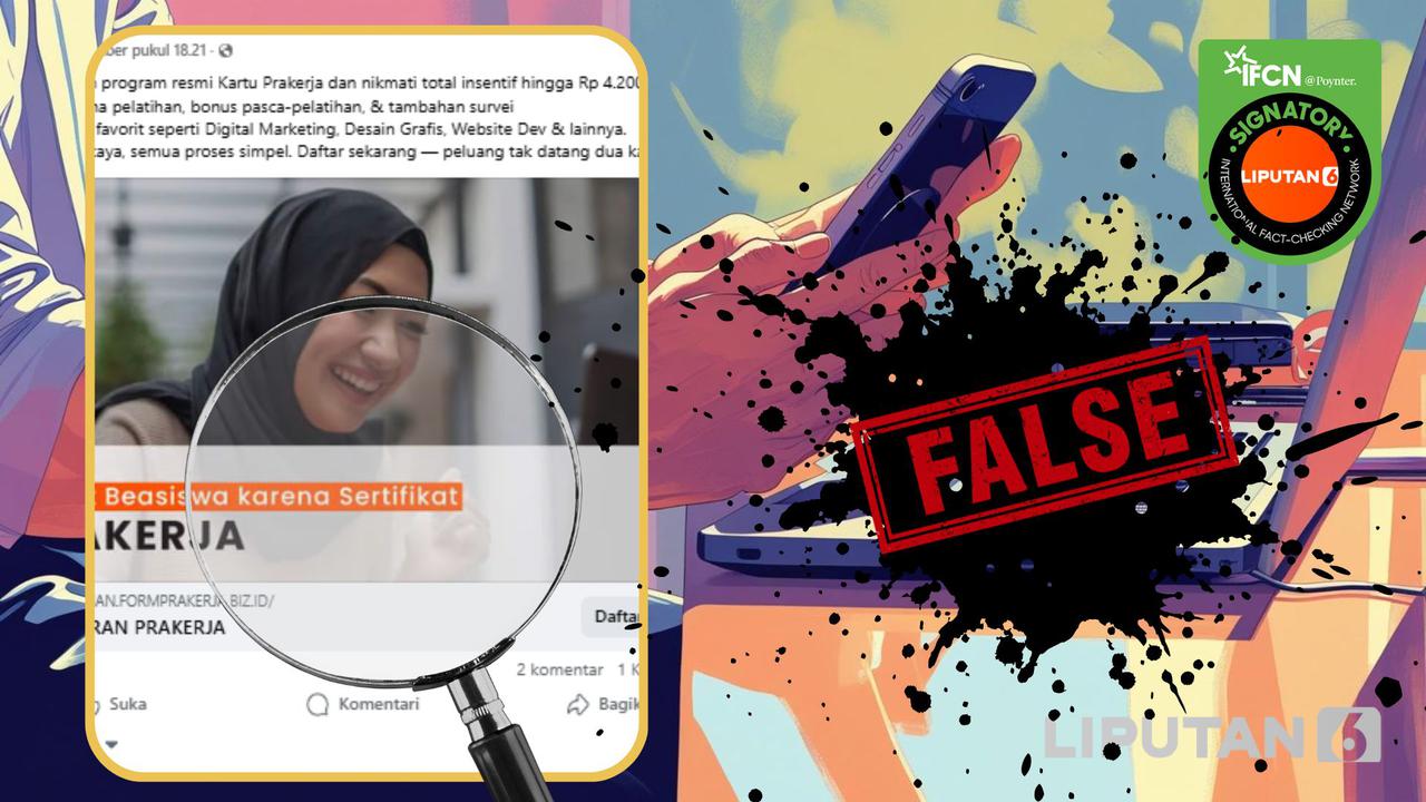 Cek Fakta:  Tidak Benar Ini Link Pendaftaran Kemampuan Program Kartu Prakerja dan Insentif Rp 4,2 Juta