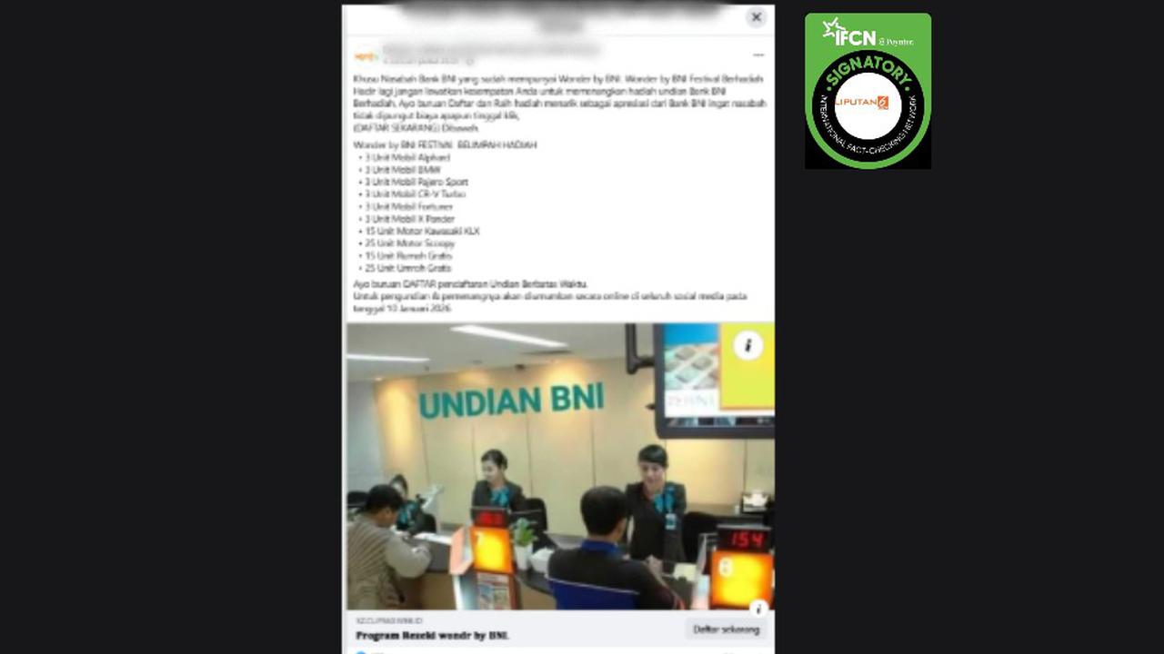 Cek Fakta: Tidak Benar Ini Link Pendaftaran Undian Wondr Bank BNI