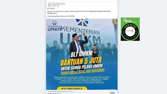 Cek Fakta: Tidak Benar Ini Tautan Pendaftaran BLT UMKM Sebesar Rp 5 Juta - Cek Fakta berita69.org