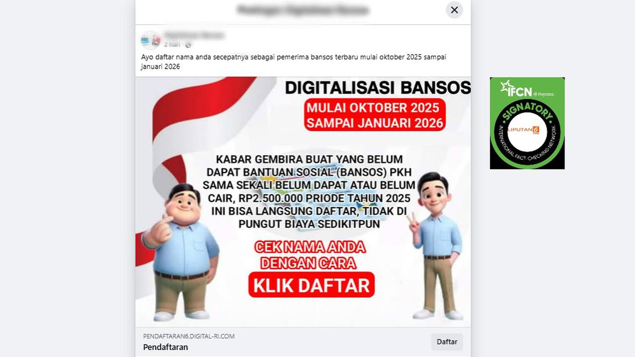 Cek Fakta: Tidak Benar Ini Tautan Pendaftaran Penerima Bansos Terbaru