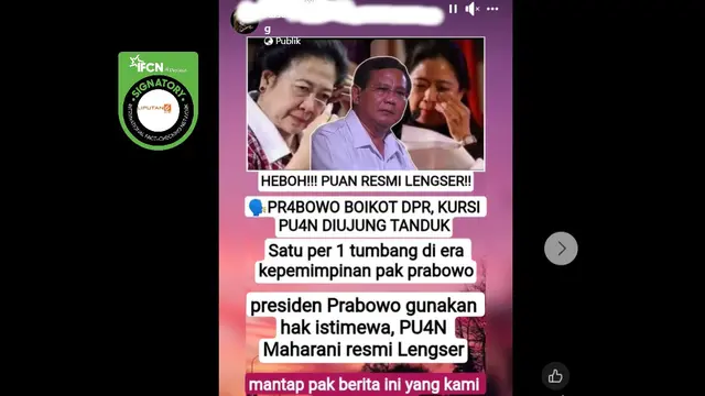 Cek Fakta: Tidak Benar Ketua DPR Puan Maharani Resmi Lengser - Cek Fakta berita69.org