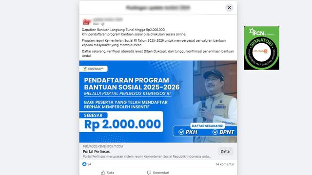 Cek Fakta: Tidak Benar Link Ini Pendaftaran Bansos Melalui Portal Perlinsos Kemensos - Cek Fakta berita69.org