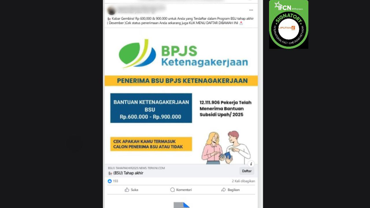 Cek Fakta: Tidak Benar Link Ini untuk Cek Status Penerima BSU BPJS Ketenagakerjaan