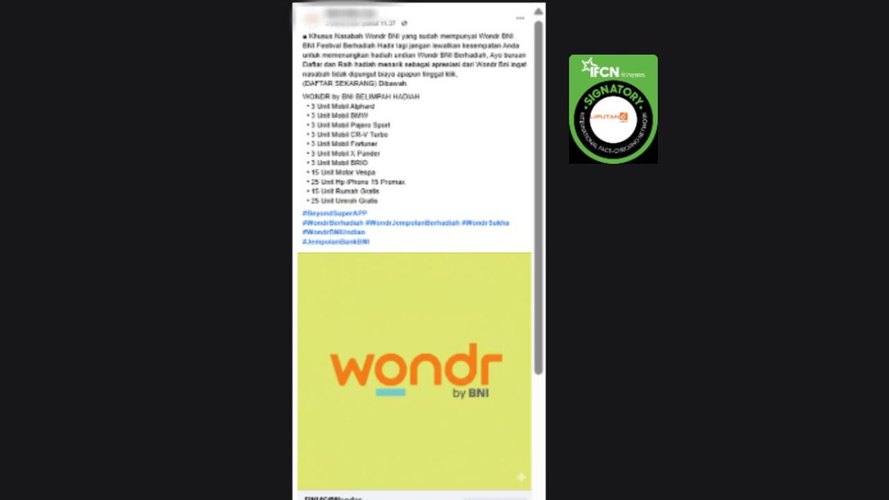 Cek Fakta: Tidak Benar Link Ini untuk Daftar Undian Wondr Bank BNI
