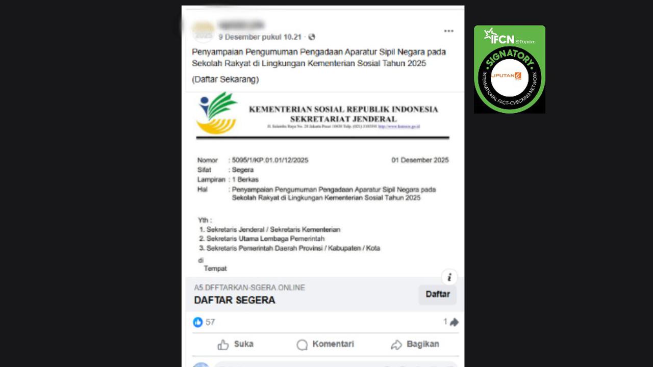 Cek Fakta: Tidak Benar Link Pendaftaran ASN pada Pembelajaran Rakyat