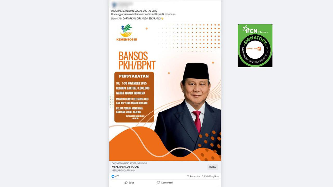 Cek Fakta: Tidak Benar Link Pendaftaran Bansos Digital Sebesar Rp 3 Juta