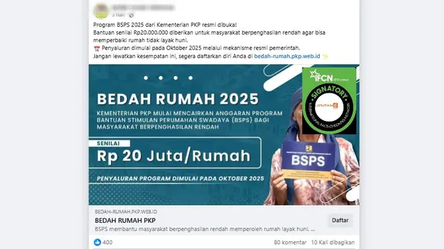 Cek Fakta: Tidak Benar Link Pendaftaran Bantuan Bedah Rumah 2025 - Cek Fakta berita69.org