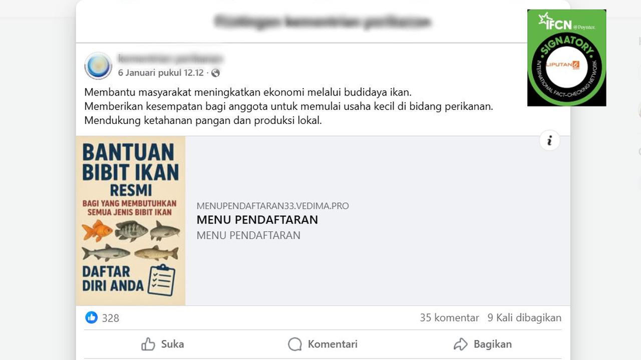 Cek Fakta: Tidak Benar Link Pendaftaran Bantuan Bibit Ikan