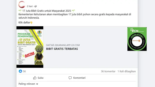 Cek Fakta: Tidak Benar Link Pendaftaran Bibit Pohon Gratis dari Kemenhut - Cek Fakta berita69.org