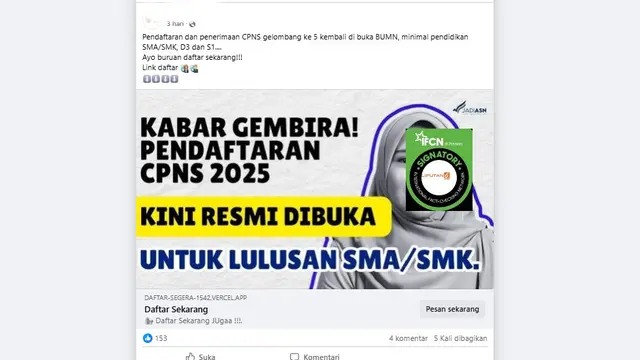 Cek Fakta: Tidak Benar Link Pendaftaran CPNS BUMN 2025 untuk Lulusan SMA/SMK - Cek Fakta berita69.org