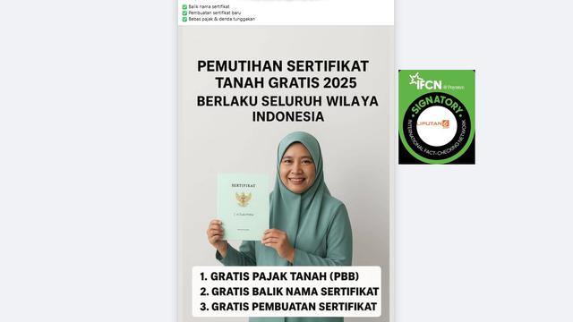 Cek Fakta: Tidak Benar Link Pendaftaran Pemutihan Sertifikat Dataran Gratis 2025 - Cek Fakta berita69.org