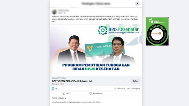 Cek Fakta: Tidak Benar Link Pendaftaran Pemutihan Tunggakan Iuran BPJS Kesehatan pribadi - Cek Fakta berita69.org
