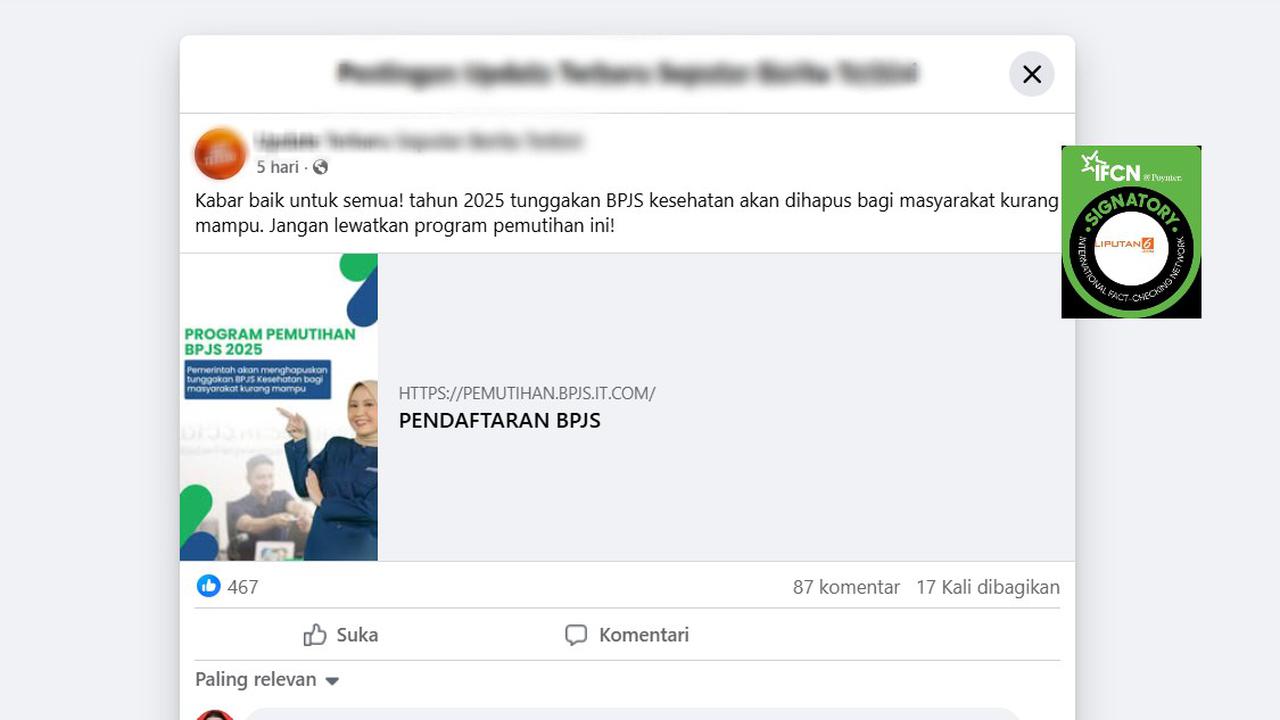 Cek Fakta: Tidak Benar Link Pendaftaran Program Pemutihan Tunggakan BPJS Pelayanan kesehatan