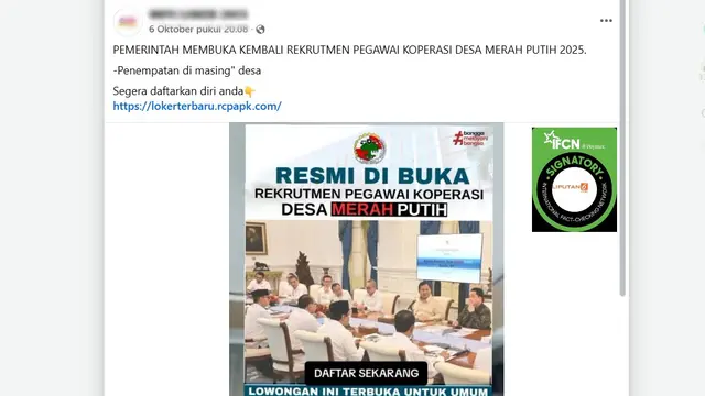 Cek Fakta: Tidak Benar Link Pendaftaran Rekrutmen Pegawai Koperasi Desa Merah Putih 2025 - Cek Fakta berita69.org