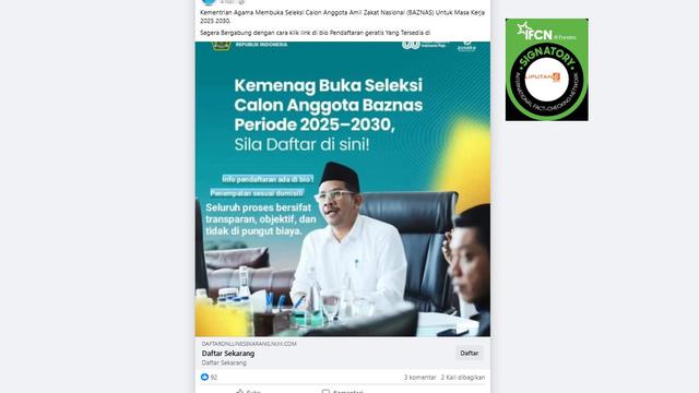 Cek Fakta: Tidak Benar Link Pendaftaran Seleksi Anggota Baznas Masa Kerja 2025-2030