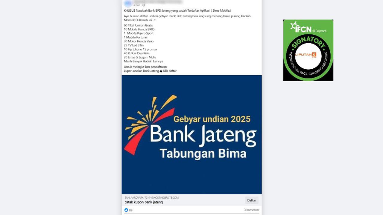 Cek Fakta: Tidak Benar Link Pendaftaran Undian Bank Jateng
