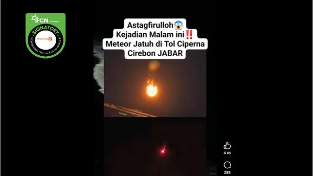 Cek Fakta: Tidak Benar Meteor Jatuh di Tol Ciperna Cirebon - Cek Fakta berita69.org