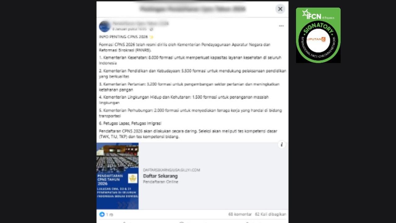 Cek Fakta: Tidak Benar Tautan Pendaftaran CPNS 2026 di 6 Kementerian Ini