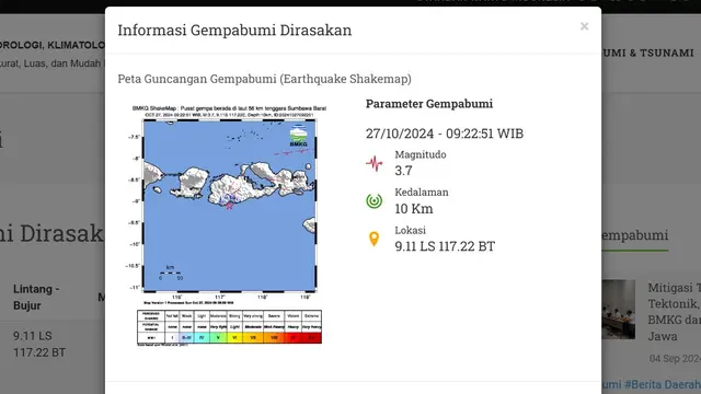 Gempa Hari Ini Minggu 27 Oktober 2024 di Indonesia: Pagi Tadi Getarkan Sumbawa Barat NTB - News berita69.org