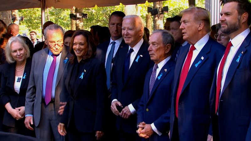 Lihat Harris dan Trump berjabat tangan pada kebaktian 9/11 | Politik berita