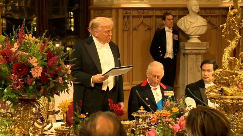 Video: Toast Trump di Royal Dinner Calls untuk mempertahankan nilai dunia berbahasa Inggris "| berita