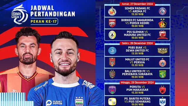 Jadwal BRI Liga 1 2024/2025, 28-29 Desember: Bali United vs Persebaya Surabaya - Bola berita69.org