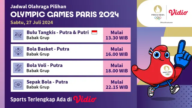 Jadwal Jasa Pilihan Olimpiade Paris 2024 Hari Ini di Vidio, Sabtu 27 Juli - Bola berita69.org