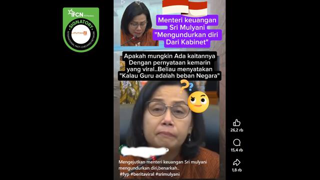 Viral Video Hoaks Sri Mulyani Mundur dari Jabatan, Ini Fakta Lengkapnya - Cek Fakta berita69.org