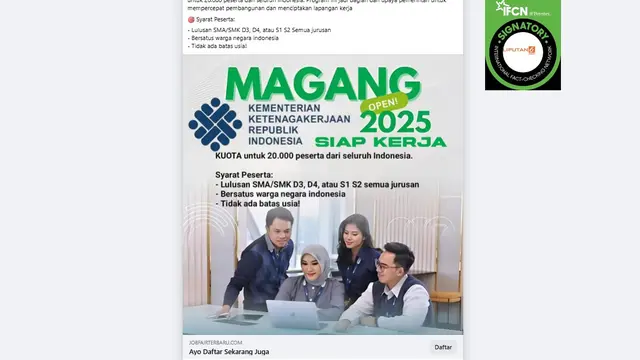 Waspada Hoaks Pendaftaran Magang Nasional Kemnaker, Kenali Ciri dan Modus Penipuannya - Cek Fakta berita69.org